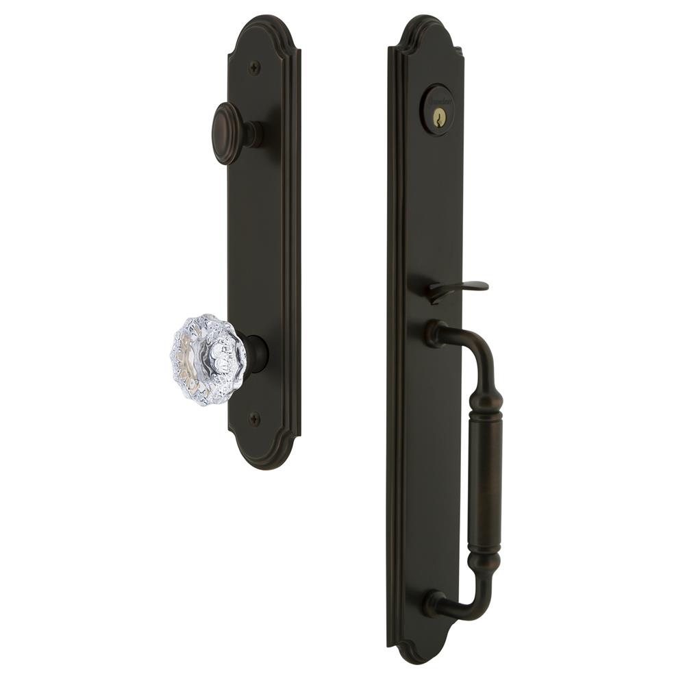 Grandeur by Nostalgic Warehouse ARCCGRFON Arc One-Piece Handleset with C Grip and Fontainebleau Knob in Timeless Bronze